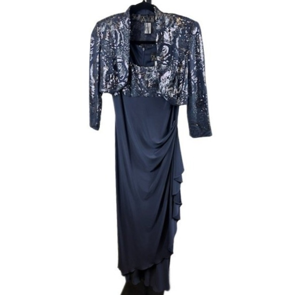 Alex Evenings Sequin Gown Long Evening Dress Jacket‎ Set Women's Size 6 Maxi